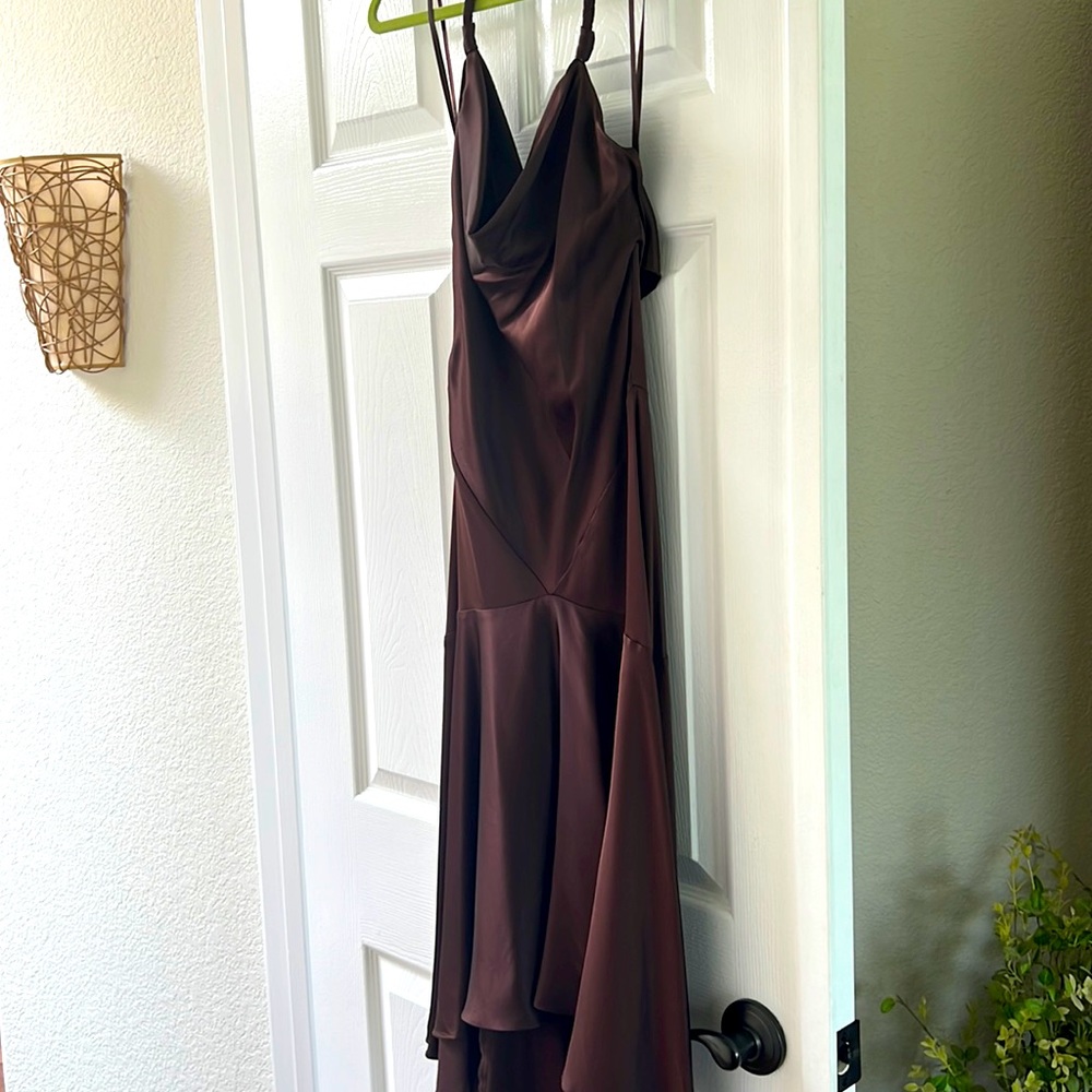 halter style with twisted fabric long and back short in front cocktail